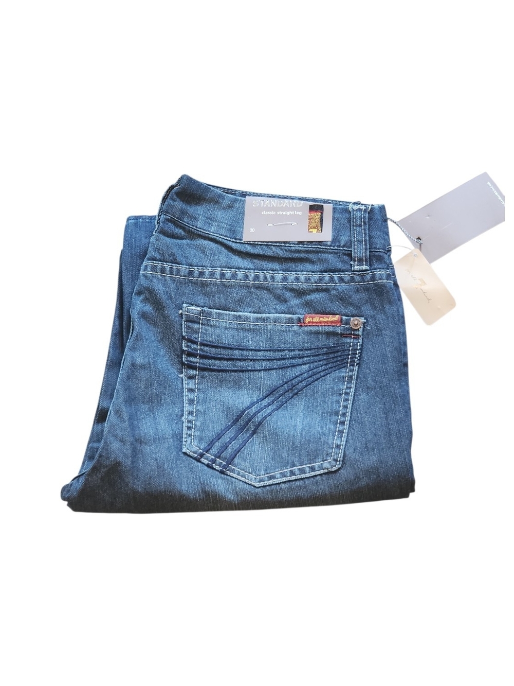 NWT 7FAM Standard Midrise Embroidered Seven Pocket USA Straight Leg Jeans Sz 30